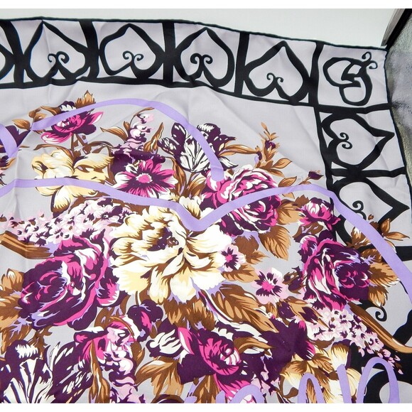 Hermes Scarf Heart Border Floral Print JEKBIR Lettering Grey Violet - Picture 3 of 16